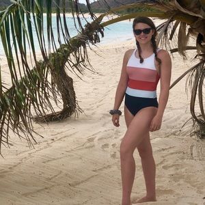 Striped Color Block One Piece Swimsuit